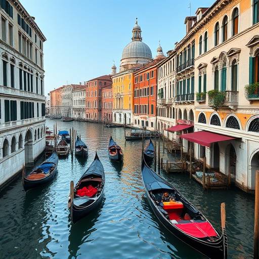 Canali di Venezia con gondole che navigano e palazzi storici sullo sfondo