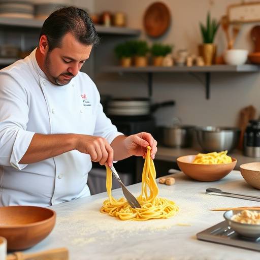 Lezione di cucina italiana in Toscana con uno chef che mostra come fare la pasta fresca
