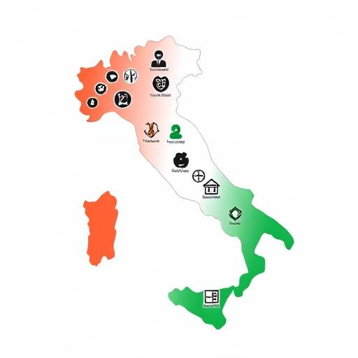 Mappa dell'Italia con icone che indicano consigli di sicurezza in diverse citt&radic;&dagger;