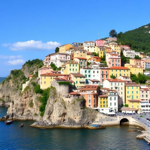 Panorama della costa amalfitana con case colorate