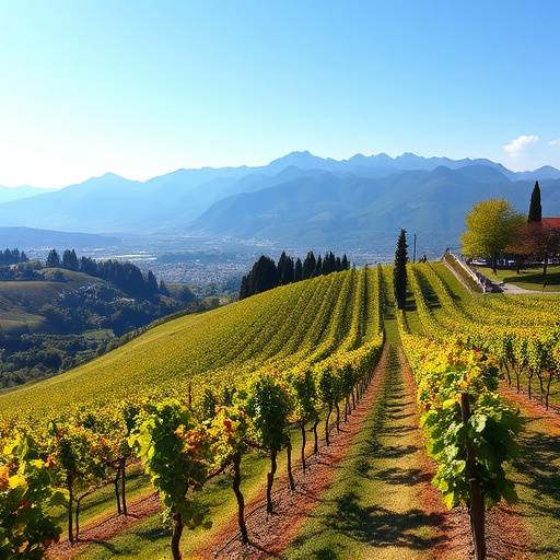 Vigneti del Piemonte con le Alpi sullo sfondo