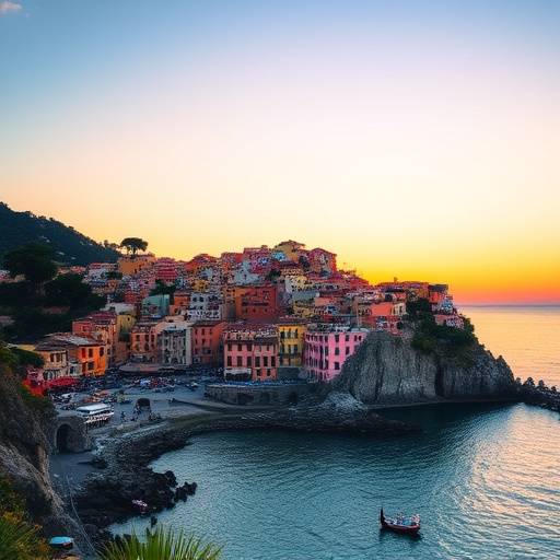 Vista panoramica delle Cinque Terre al tramonto
